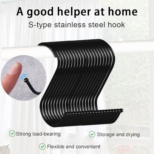 Lxtness 20 Stück S Haken Schwarz, Edelstahl Haken Zum Einhängen, S Hacken Klein Schwerlasthaken Doppelhaken Aufhängehaken für Garderobe, Küchenhaken, Garderobe,Kleiderstange