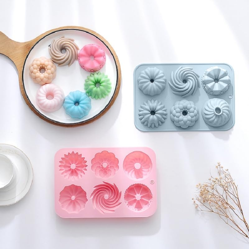 Ceeyoll 2 Stück Rosa Mini Silikon Gugelhupfform,Wiederverwendbar Kuchenform Klein Savarin Form, Gugelhupf Backform, Gugelhupf Kuchenform, Antihaftbeschichted Backformen für Kekse, Bagels, Muffins.
