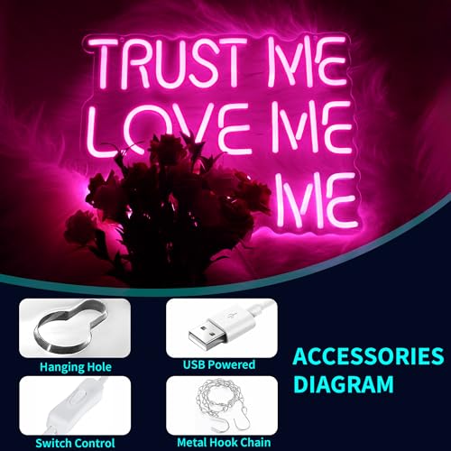 Image of Neon Sign, JGHTURIE Trust Me Neon Signs for Wall Decor Love Me Pink Light Up Sign for Man Cave Girls Room Party Art Bar Led Signs USB Powered
