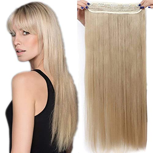 26" Hair Extensions Clip in One Piece Straight Hair Pieces Women Synthetic Fibre Hair - Ash Blonde(Length:66cm,Weight:120g)