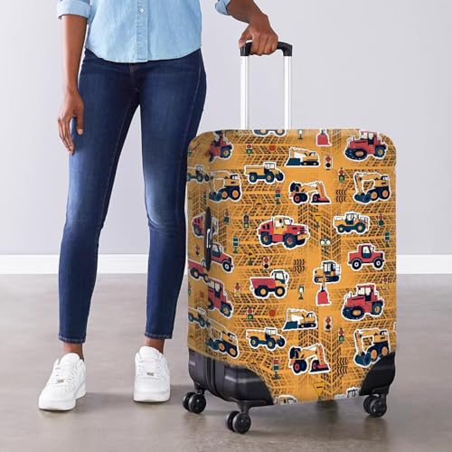 Image of Coloranimal Yellow Engineering Vehicle Luggage Covers for Women Men Girls Boys Luggage Covers Elastic Washable Suitcase Protector Suitcase Cover Protector Fits 22-24 inch