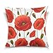 Use7 Housse de coussin décorative carrée - Motif coquelicot - Rouge - 40 x 40 cm - Double face