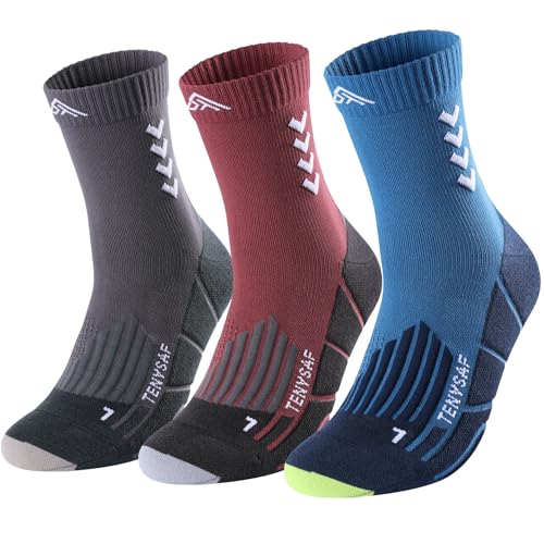 Lounwee Calcetines deportivos de compresión para hombre y mujer: calcetines deportivos con acolchado, paquete de 3 para trabajo, senderismo y baloncesto, C-negro gris, 43-46