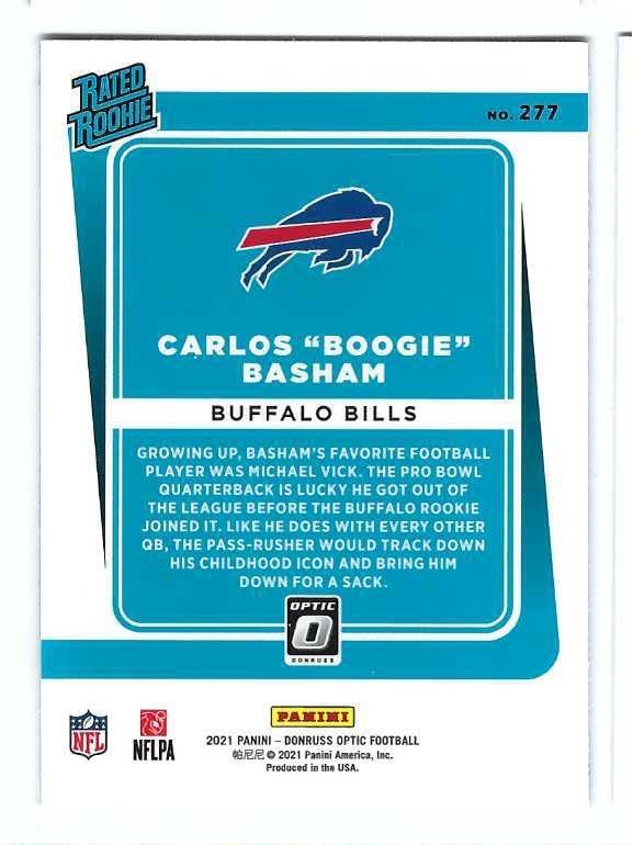 Miniatura 2 de CARLOS BOOGIE BASHAM 2021 Panini Donruss Optic #277 Rated Rookie Card RC Football New York Giants
