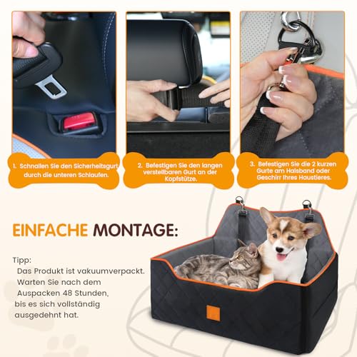 Hunde-Autositz für Hunde unter 25 kg oder 2 kleine Hunde, Sicherheits-Memory-Schaum-Autositz mit 2 Kissen und Sicherheitsleinen, großes Reisebett für den Rücksitz