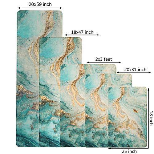 Uphome Bath Rug Runner Luxury Turquoise Marble Velvet Bath Mat 18X47 Inch Non-Slip Long Bathroom Rugs Machine-Washable Soft Microfiber Floor Rugs For Bathtub Shower #TOP1