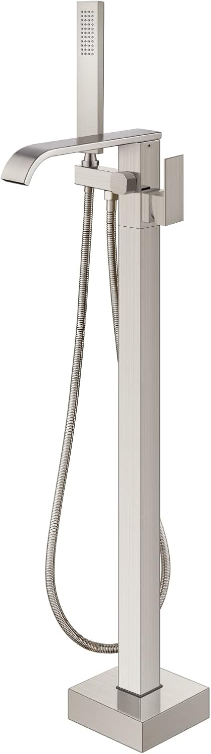 One-Day Sale: Up to 50% Off gotonovo Brushed Nickel Waterfall Freestanding Bathtub Faucet Floor Mount Tub Filler Brass Single Handle with Hand Shower and Swivel Tub Spout Super Brands gotonovo Brushed Nickel Waterfall Freestanding Bathtub Faucet Floor Mount Tub Filler Brass Single Handle with Hand Shower and Swivel Tub Spout