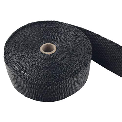 Foneso 2" x 50' Black Exhaust Heat Wrap Roll for Motorcycle Fiberglass Heat Shield Tape with Stainless Ties (2 Roll + 24 Ties Kit)