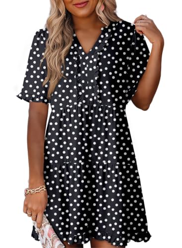 Image of Dokotoo Womens Summer Dresses 2026 V Neck A Line Short Sleeve Casual Ruffle Babydoll Mini Dress
