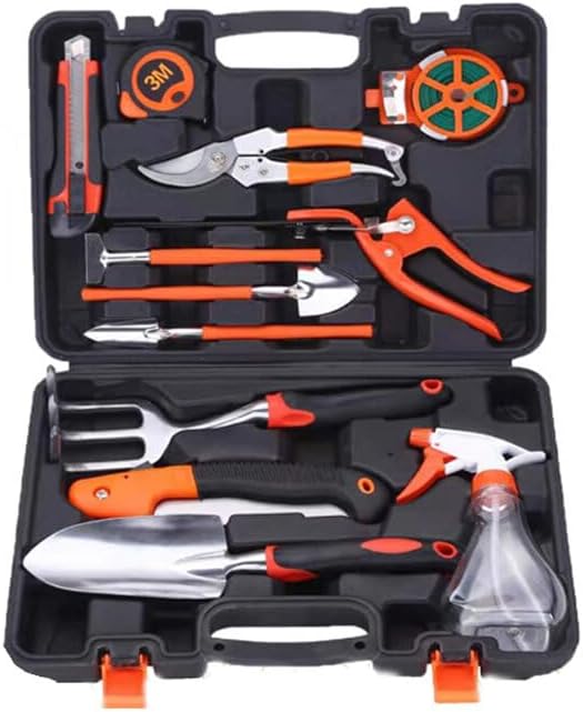 JG-A6 Aluminum Alloy Garden Tool Box Elbow Branch Shears Big Wood Saw Aluminum Alloy Shovel 12 Piece Garden Tool Set