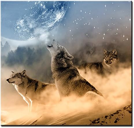 DVQ ART Framed Wolf Canvas Wall Art Print Painting Modern Three Howling Wolves in Forest Wall Art Picture Artwork for Living Room Decor Ready to Hang 1 Pcs