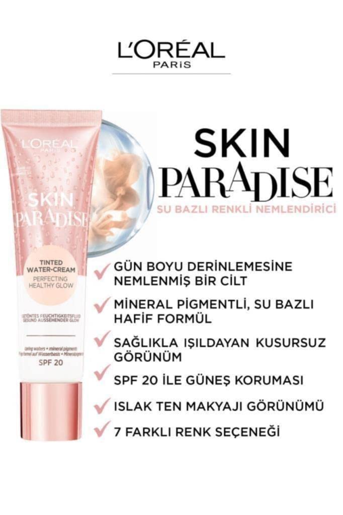 L'Oréal Paris Skin Paradise Krem do twarzy naturalna przyjemna formuła, zdrowy błysk cery, SPF 20, 02 Fair, 30 ml