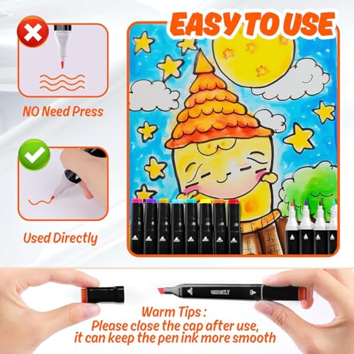VBESTARTLY 262 Colors Alcohol Markers with Base, Permanent Dual Tip Art Markers for Adults Anime Coloring Sketch Illustrations Pefect for Gift- Refillable by VBESTARTLY - Image 7