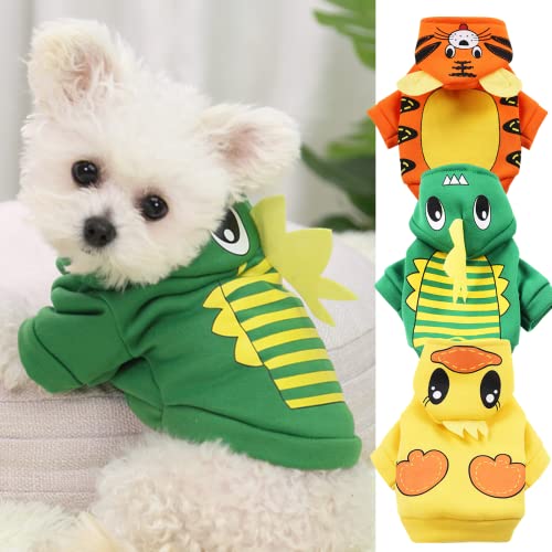3-5 Pounds Dog Hoodie Sweatshirts Puppy Sweaters For Small Dogs Boy Girl - Winter Fall Dog Clothes For Chihuahua Doggie Pet Cat Warm Fleece Coat Outfit (Tiger + Duck + Dnosaur, Medium) #TOP7