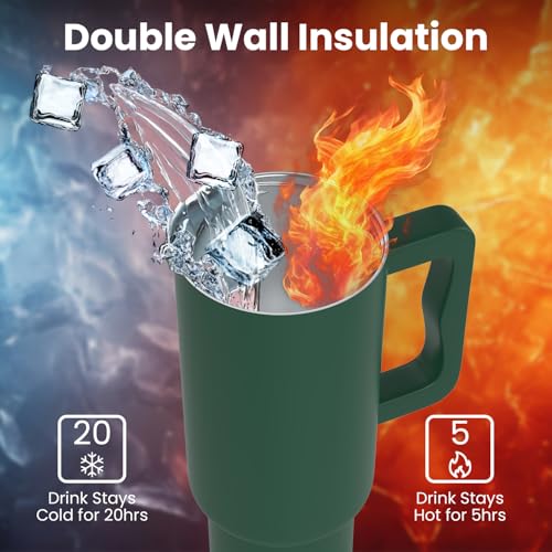 Image of enem Tumbler, Deep Jungle, Tumbler with Metal Straw, Sipper, with Lid Leak Proof, 1 Metal Ice Cube, 1 Copper Spring (Tamba), Base Protector, Mug Travel, 1.2L
