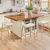 Compsia Counter Height Bar Stools Set of 3, Barstools with Thick PU Leather Saddle Seat & Sand Metal Legs,24Inch Kitchen Counter Stools,Lvory White