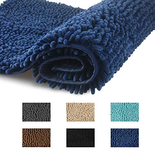 FCSDETAIL rutschfeste, Hochflor Badteppiche 70X120 cm, Maschinenwaschbare Badematte, Badvorleger mit Wasserabsorbierenden, Weiche Chenille für Badewanne, Dusche und Badezimmer (Königsblau)