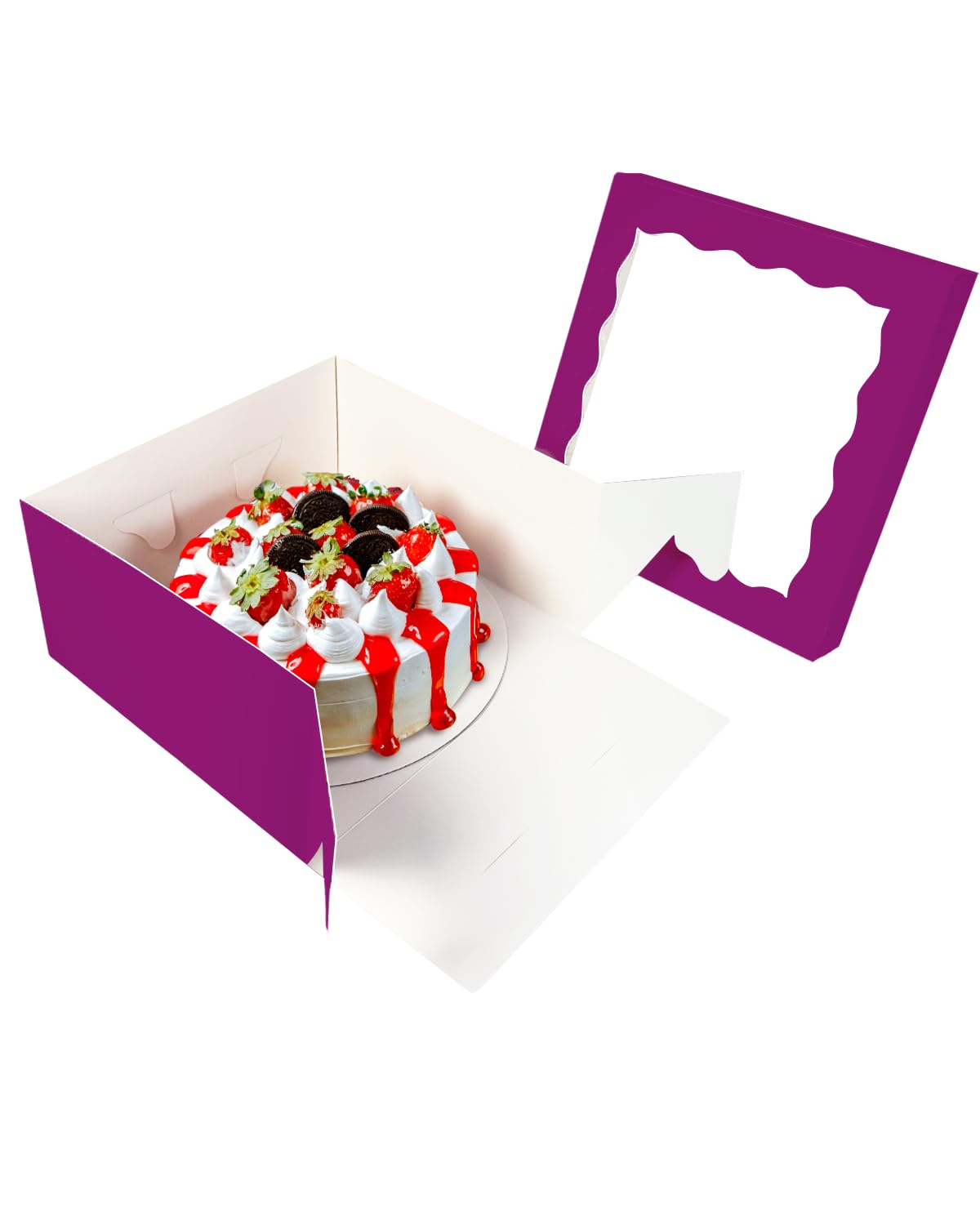 Lot De 5 Boîtes à Gâteau De Noël 30,5x30,5x15,2 Cm – Avec Fenêtre Et Supports Ronds, Kraft écologique