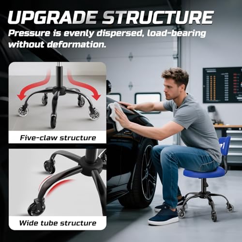 Image of Rolling Shop Stool with Wheels,Mechanic Garage Short Stool Chair with Adjustable Height 15.55 inch-18.3 inch,Heavy Duty Swivel Roller Seat for Garage,Salon and Tattoo Beauty, Blue