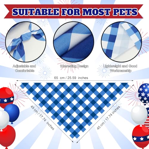 Image of Abbylike 50 Pcs Veterans Day Dog Bandanas Bulk, Red White and Blue Plaid