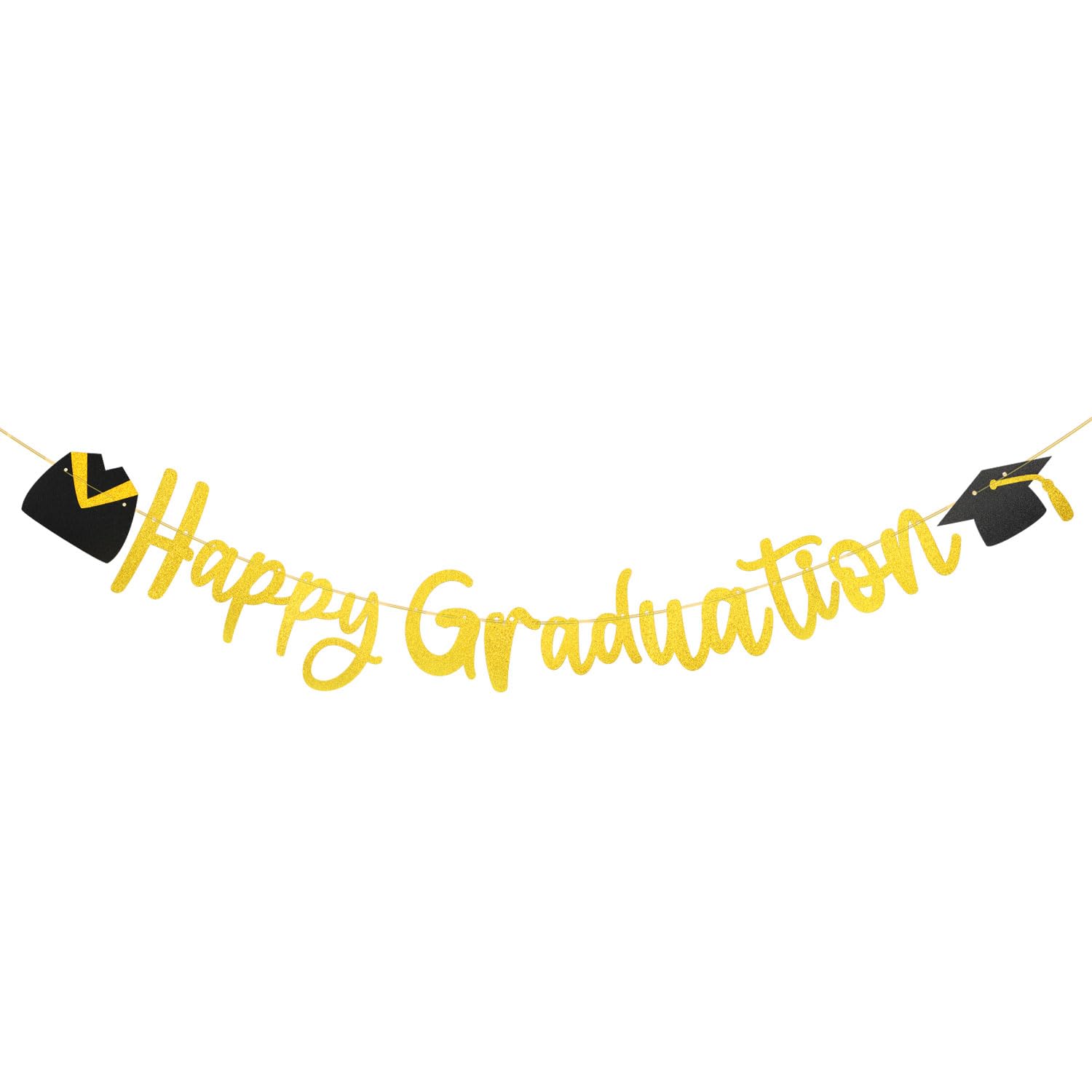 Happy Graduation Banner, Paper Graduation Banner with Bachelor Costume Hanging Grad Cap Decorations Graduation Garland Bunting Photo Backdrop for