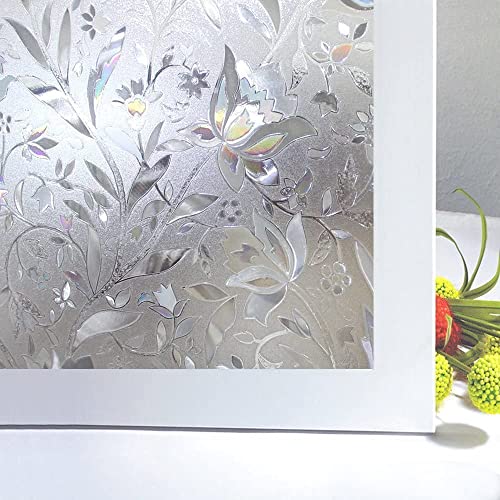 Image of Elton 3D Window Films Privacy Film Self Adhesive Decorative Film for Bathroom Door Window Heat Control Anti UV (Small White Patti) 24 x 192 inches