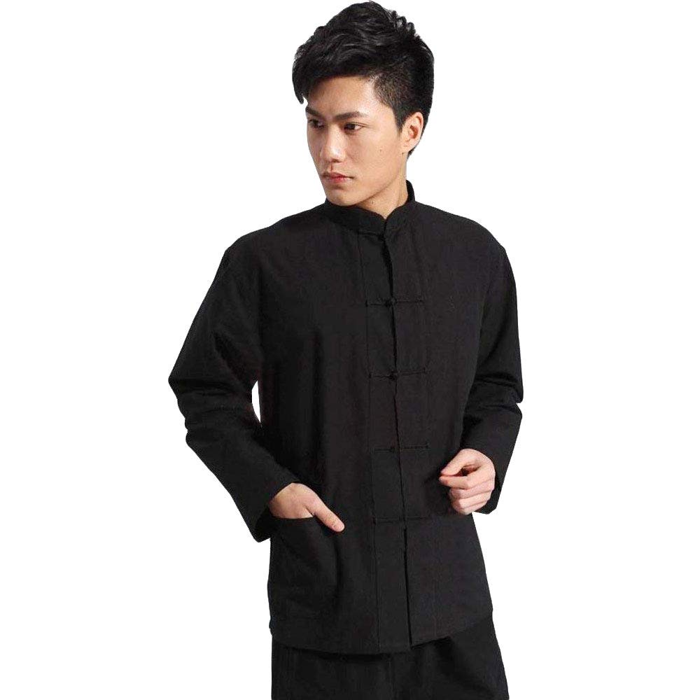 G-LIKE Traditional Long Sleeve Tang Kung Fu Uniform Men's Shirt (Black, XXL)