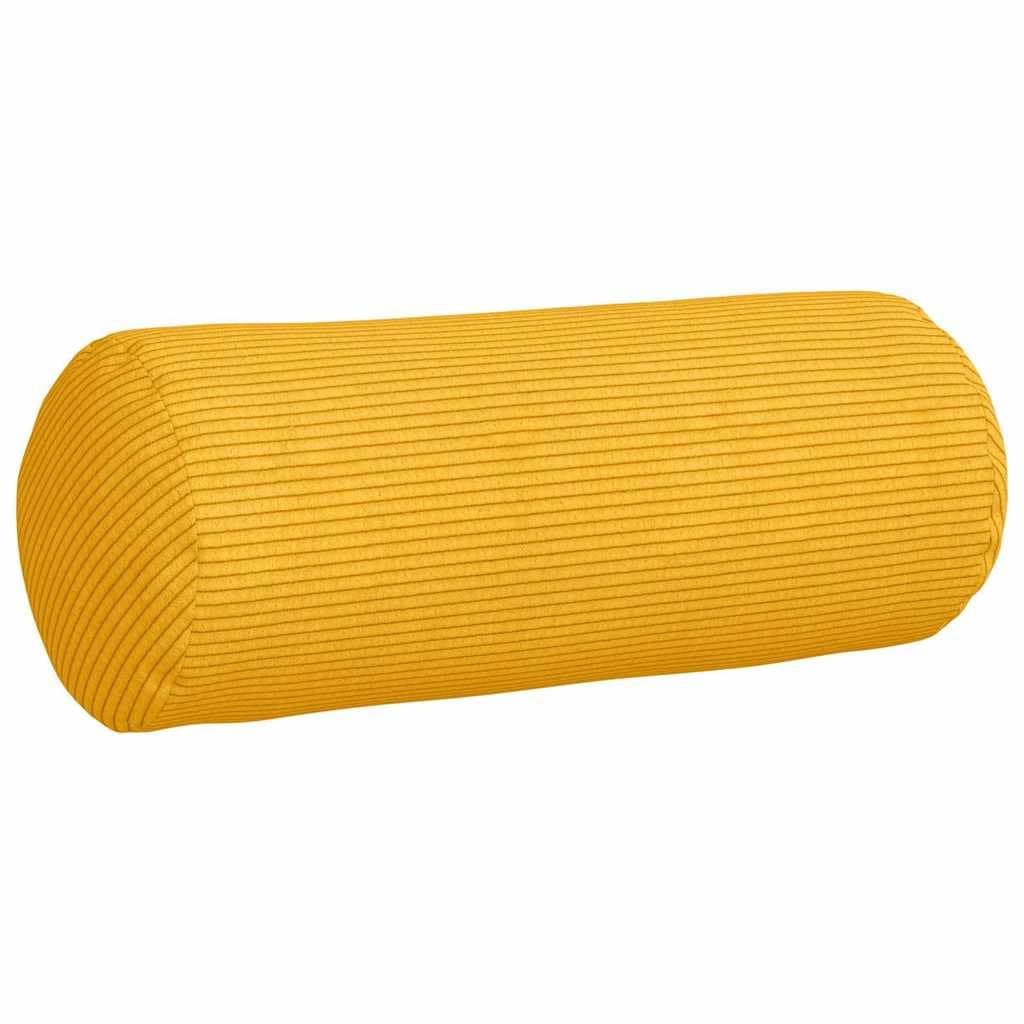 Poduszka bolster 2 sztuki, jasnożółty materiał sztruksowy, Ø 15 x 40 cm, poduszka ozdobna, miękkie wypełnienie, na sofę, łóżko, do wnętrz, wygodny zestaw