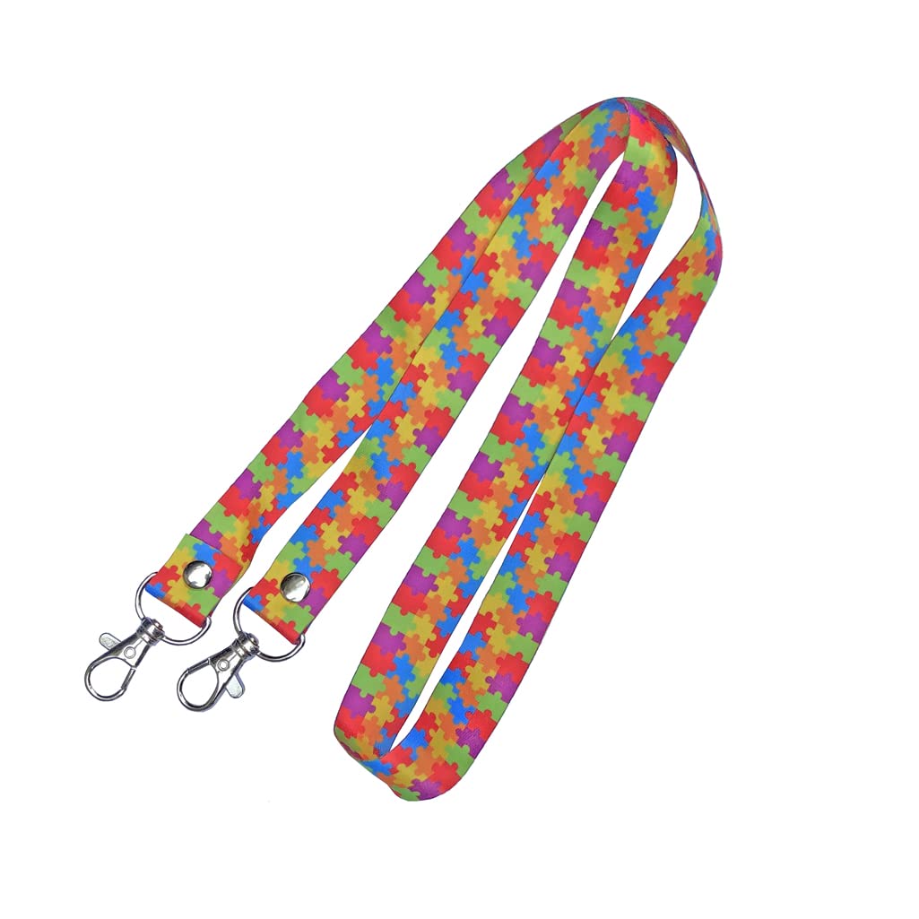 inking house Autism Awareness DOUBLE CLIP Lanyard neck strap, ID holder Jigsaw puzzle