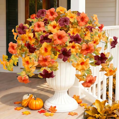 Image of Bassion Artificial Fall Flowers for Outdoors Decoration, 2 Pcs, Red Orange