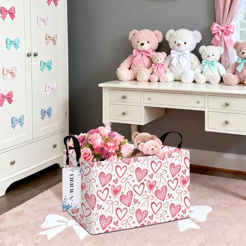 Image of Rectangular Pink Love Girl Basket Waterproof Storage Bin Gift Basket Children's Toy Organizer Box Room Love Decoration(Pink Hearts)