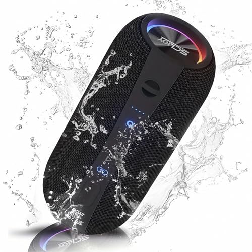 SCIJOY Portable Bluetooth Speaker, Loud Stereo Speakers Bluetooth Wireless, IPX7 Waterproof Shower Speakers with Deep Bass, LED Light Lights, Built-in Microphone for Party, Home and Outdoor