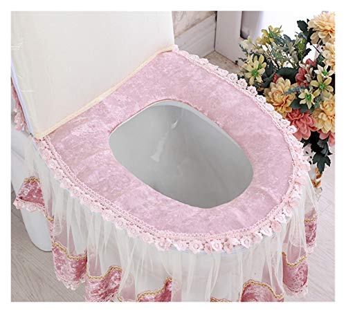 Toile Sitzauflagen Spitze Sitztoilette U-förmige Badezimmer 3 Stücke Set Toilette Sitzbezug CloseTool Waschbar Kissen WC-Sitz Badezimmer Zubehör Spitze Stoff Mit Reißverschluss Gold VE (Color : A) – Bild 8