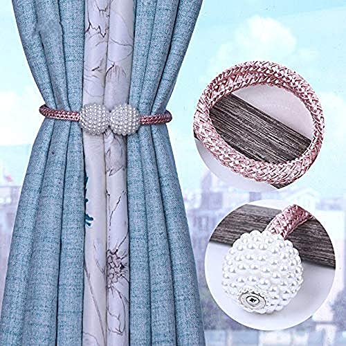 Image of Home Cloud Magnetic Curtain Tiebacks Convenient Drape Tie Backs - Pearl Decorative Rope Holdback Holder for Window Drapries Color Multi (1pair 2 pcs) (L.Pink)