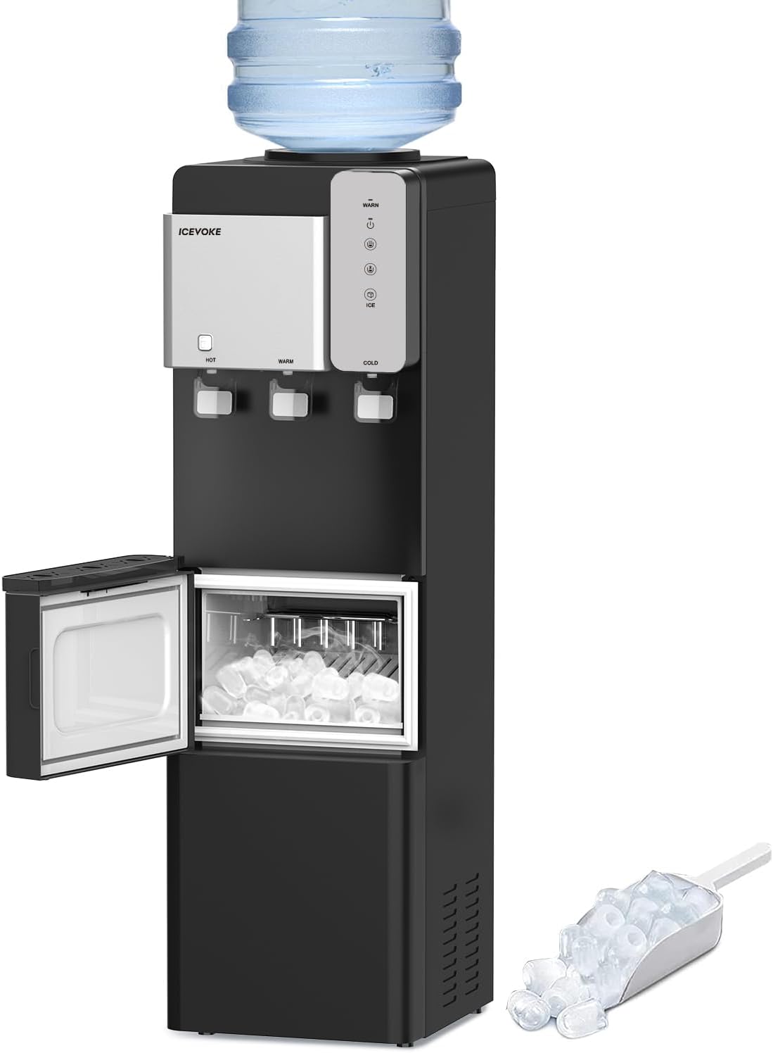 ICEVOKE Water Cooler Dispenser with a 5-gallon water bottle loaded on top