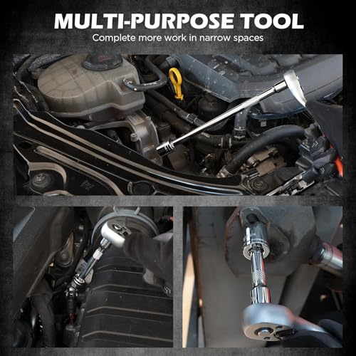 Image of 9-Piece Socket Extension Bar Set, 1 /4 inch & 3 /8 inch Drive Ratchet Extensions 2 inch, 3 inch, 4 inch, 6 inch, 8 inch & 10 inch with Universal Joints, CR-V Steel for Tight Spaces