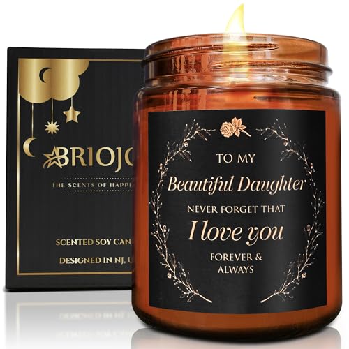 Briojoy My Beautiful Daughter Candle Gift from Mom Dad - Unique Love You, Bridal Shower, Wedding, Mother's Day, Birthday Gift for Daughter Adult, Stepdaughter - Cashmere Vanilla Scented Soy Candle