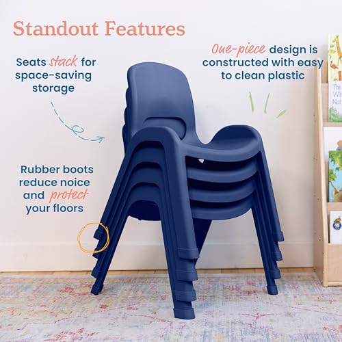 Image of ECR4Kids Plastic Stackable SitRight Chair, 11in, Classroom Furniture, Navy, 4-Pack | Durable plastic, GREENGUARD Gold Certified, 3-5 years, 74 lb capacity, fully assembled, indoor and outdoor, classroom /home