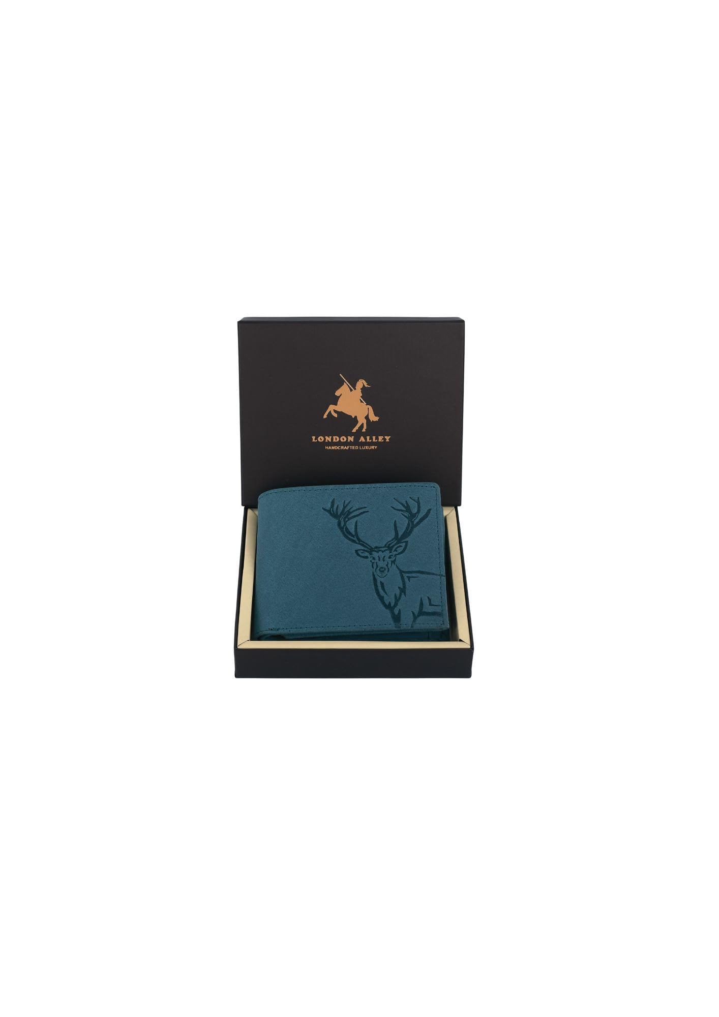 LONDON ALLEY Elk Vintage Blue Leather Wallet for Men, 6 Card Slot | RFID Blocking
