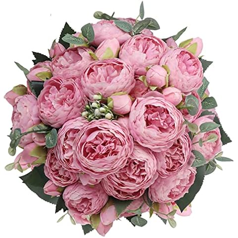 CRUGLA 4 Packs Pink Peonies Artificial Flowers Bulk 20 Peony Heads, Small Silk Faux Fake Peony Flower with Stems for Home Wedding Decoration Cover