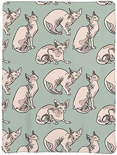 Hairless Naked Cats Sphynx Cats Mint Green Couch Blanket ,Fleece Throw Blanket Super Soft Warm Therma Plush Bed Couch Living Room