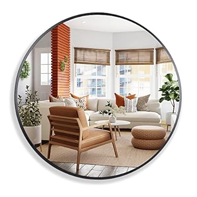 SUPER DEAL Black Round Mirror, 24Inch Bathroom Vanity Wall Decor Circular Mirror with Metal Frame for Bathrooms, Entryways, Living Room, Bedroom