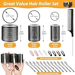 39PCS Self Grip Hair Rollers Curlers 3 Sizes Black Hair Roller 2.5in, 1.9in, 1.4in, Jumbo Curlers Roller with 12PCS Duckbill Clips Hair Rollers for Long Medium Short Thick Fine Volume Bangs - Image 2
