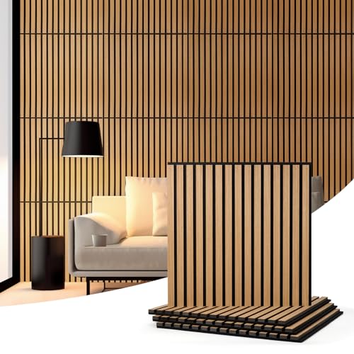 Wood Slat Wall Panel Acoustic Wood Panels, 23.6” X 23.6” Sound Absorbing Panels for Walls and Ceiling, Acoustic Panels for Interior Wall Décor, Wood Veneer Panel, Wood Panels for Wall 4 Pack