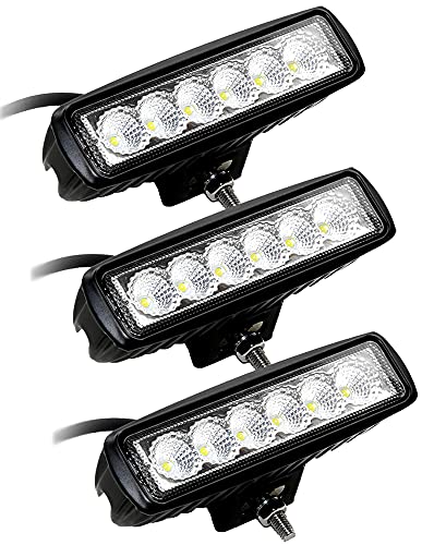 Greenmigo 3pcs 18W LED Barre de Travail Phares Portée LED Projecteur pour Véhicule Tout-terrain Bateaux Camion,LED Spot Flood Lumière Lampe de chantier LED Phare LED Pour Chantier Véhicules 4x4 Cover