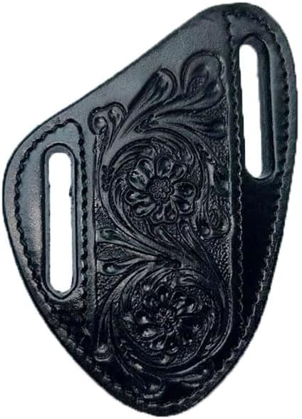 Western Black Leather Floral Tooled Knife Holder Flat Sheath 29RST19B