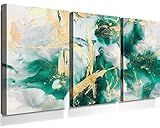 Fansyart Emerald Green Decor Wall Art for Living Room Green Wall Decor Canvas Abstract Modern Gold Pictures for Bedroom Bathroom Dining Room Office Wall Decorations 36x16in