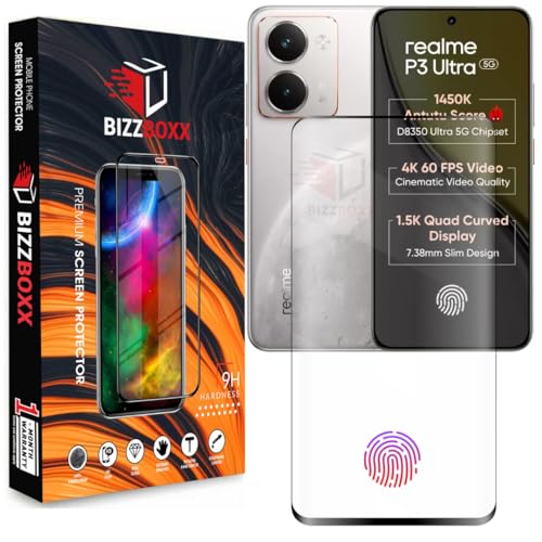 Image of Compatible With realme P3 Ultra 5G Full Glue Tempered Glass Screen Protector Guard Quad Curved Edges - Fingerprint Working, UV Glue Not Required (Realme P3 Ultra, 6.83 Inch) - Pack of 1