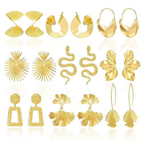 MATTE MAISA 9 Paar Gold Geometrische Statement Ohrringe für Frauen...