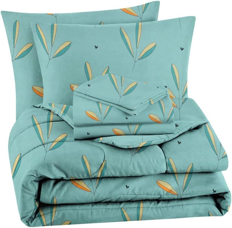 BSB HOME 300 GSM Cotton Floral Printed AC/All Season/Summer Comforter Quilt Set King Size Double Bed with 1 Flat bedsheet-90x100 inch and Two Pillow Covers II 4 Pcs Comforter Set -Pastle Green